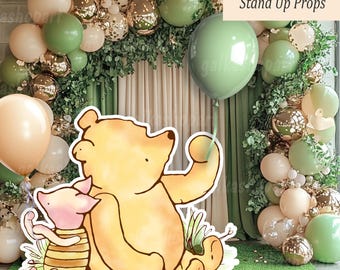 Big Cutout Decor Winnie the Pooh & Piglet from 100 Acre Wood: Baby Shower or Birthday Printable Prop, Backyard Stand Up Party Decoration