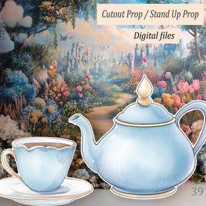 Large Teapot and Cup Cutouts, Alice in Wonderland Party Life-Size Standee, Mad Hatter Tea Prop, Onederland Birthday & Baby Shower Decor