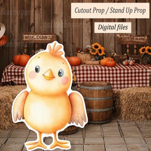 Decoración recortable de pollito grande: descarga digital para baby shower y fiesta de cumpleaños, soporte imprimible para patio, animal de granja, soporte grande.