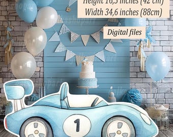 Big Cutout Decor Race Car (Number from 1 to 6), Fast One Racing party of Birthday or Baby Shower, Vintage Decoration, Stand Up Prop
