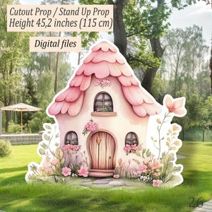 Casa de hadas encantada, decoración grande, accesorio recortable, casa de princesa floral mágica, fiesta de cumpleaños caprichosa, decoración de pie, letrero de patio