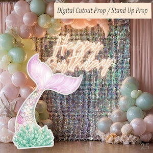 Mermaid Tail Party Standee: Underwater cutout decor for baby shower or birthday Ocean theme prop Fairy tale creature Poolside photo backdrop