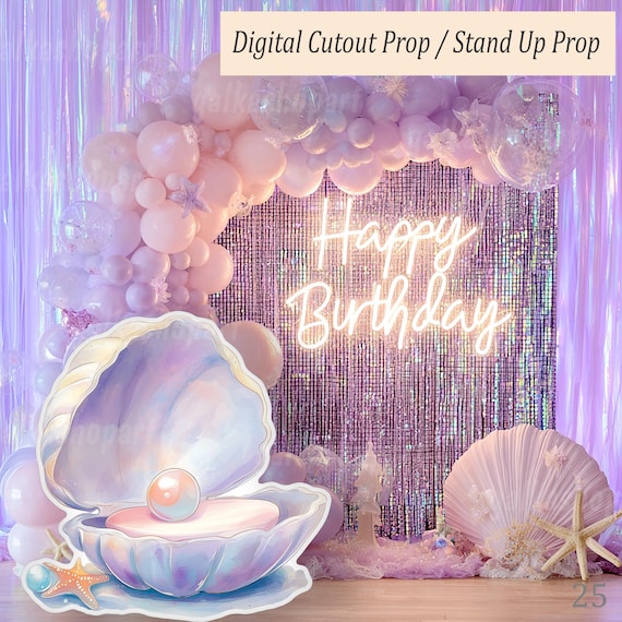 Big Clam Shell Standee with Pearl: Mermaid Themed Birthday or Baby Shower Decoration, Underwater Ocean Party Printable Cutout, Stand Up Prop