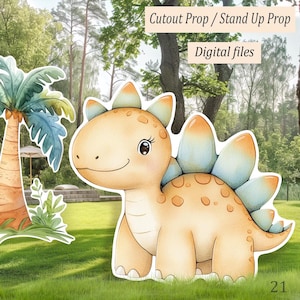 Printable Stegosaurus, Stand Up Prop, Big Cute Dinosaur Cutout Decor for Baby Shower & Birthday Jurassic Dinosaur Themed Party, Dino Standee