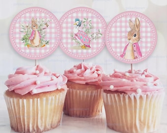 Peter Rabbit Cupcake Toppers, Printable 2 Inch Party Circles, Baby Shower Cake Decor