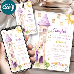 Bearbeitbares Layout Rapunzel Geburtstag einladen & Tag, verföhnte Prinzessin Party, Geburtsvorlage Einladung, personalisierte druckbare und E-invite Karte