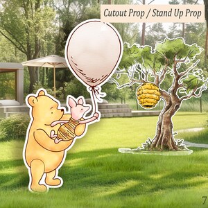Digital Cutout Decor, Classic Winnie the Pooh and Piglet with beige balloon for Baby Shower & Birthday party Printable stand up prop Standee