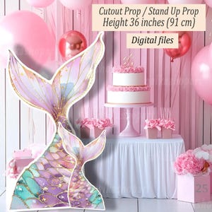 Recorte de cola de sirena, decoración grande, decoración para fiesta submarina, cumpleaños con temática de cuento de hadas, accesorio de pie para fiesta de baby shower, océano mágico