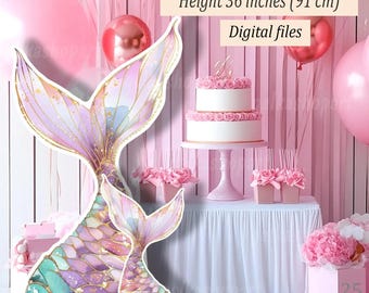 Cola de sirena recortada, decoración grande, decoración para fiesta bajo el mar, cumpleaños con temática de cuento de hadas, accesorio de pie para fiesta de baby shower, océano mágico
