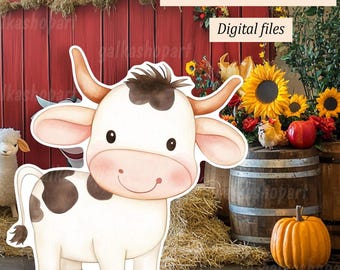 Big Cute Cow Cutout Decor: Digital Download for Baby Shower & Birthday Party, Printable Backyard Standee, Farm Animals, Сalf Stand up Prop