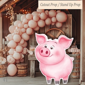 Decoración recortable de cerdito grande y adorable: descarga digital para baby shower y fiesta de cumpleaños, soporte para jardín imprimible, animales de granja, accesorio de soporte