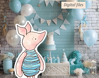 Klasyczny wycinany obrazek Kubusia Puchatka z Prosiaczka: duży, do pobrania rekwizyt na baby shower, przyjęcie urodzinowe lub tabliczkę do postawienia na podwórku