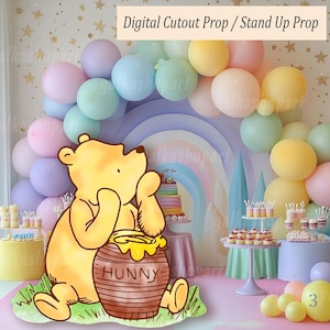 Large Winnie the Pooh Cutout Decor: Classic Bear with Honey Pot, Baby Shower & Birthday Party Prop, Printable Standee, Yard Display