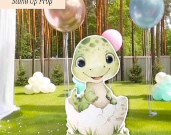 Baby Dinosaur in Egg Standee: Watercolor Jurassic Cutout Prop, Printable Dino Party Decor, Digital Download for Boys Birthday or Shower