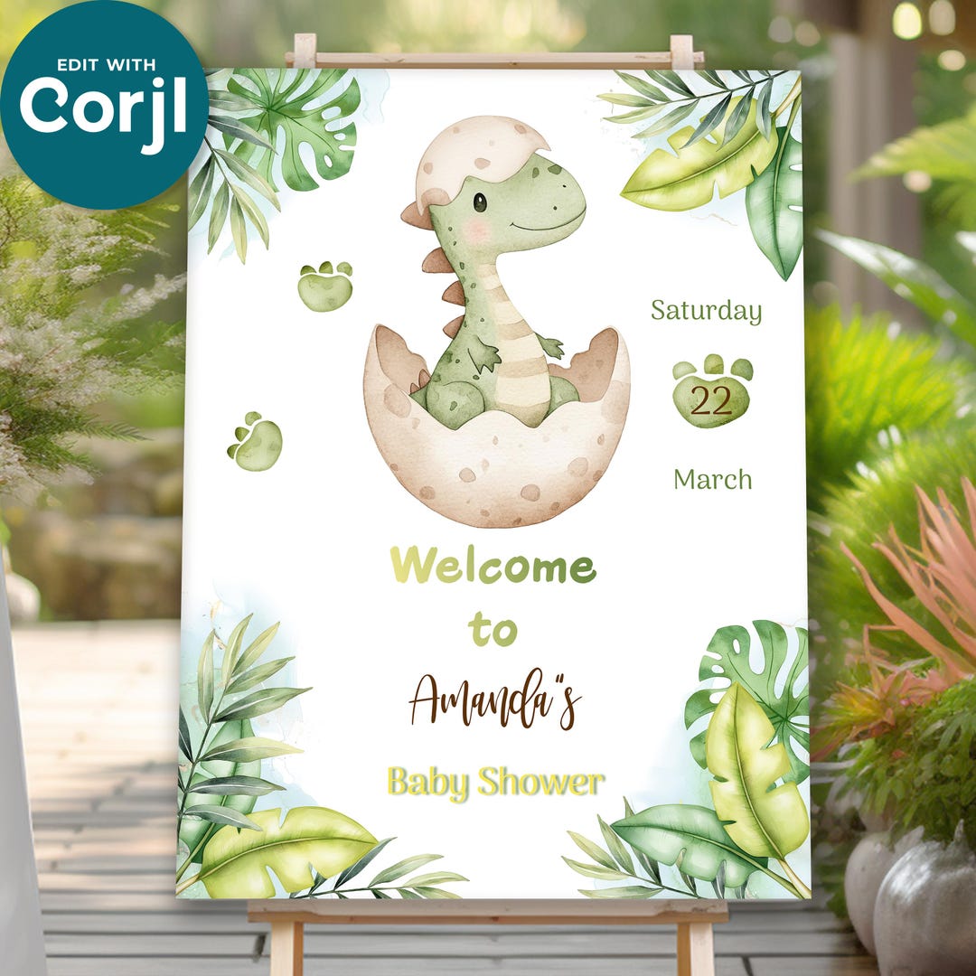 Editable Dinosaur Welcome Sign for Baby Shower or Birthday ...