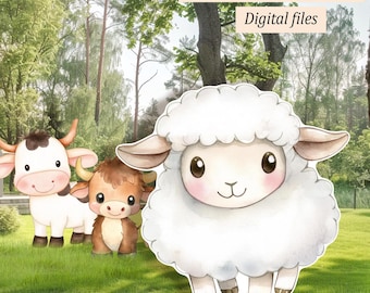 Large Cute Lamb Cutout Decor: Digital Download for Baby Shower & Birthday Party, Printable Backyard Sheep Standee, Farm Animal Stand up Prop