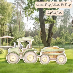 Large Tractor and Hay Cart Standee: Farm Theme Party Prop, Barnyard Baby Shower Centerpiece, Outdoor Yard Sign or Backdrop Decor