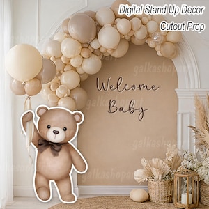 Teddy Bear Cutout Prop: Neutral Baby Shower Decor, Printable Stand Up Party Decoration, Nursery Backdrop Accent, Digital Download