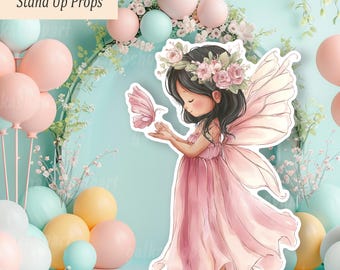 Figura de hada de jardín rosa, gran recorte para baby shower o fiesta de cumpleaños de niña, decoración de cuento de hadas, decoración de fiesta en el patio