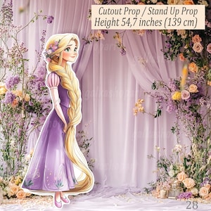 Decoração com recorte grande da Princesa Rapunzel: suporte para festa de aniversário de menina, suporte para quintal para impressão, decoração de conto de fadas de quinze anos