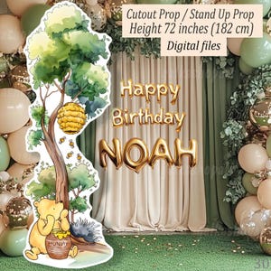 Tall Tree with a Beehive & Classic Winnie The Pooh Cutout for a Baby Shower or Birthday Party, Stand Up Prop, Digital Big Decor, Height 6 ft