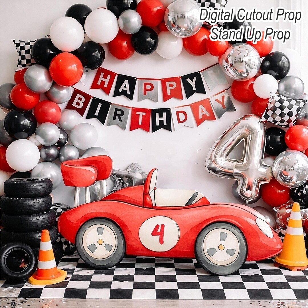 Car Racing Boy Standee Graphics Race Car Birthday Cutout Set: Red Racing Standee Numbers 1-9, Printable ...