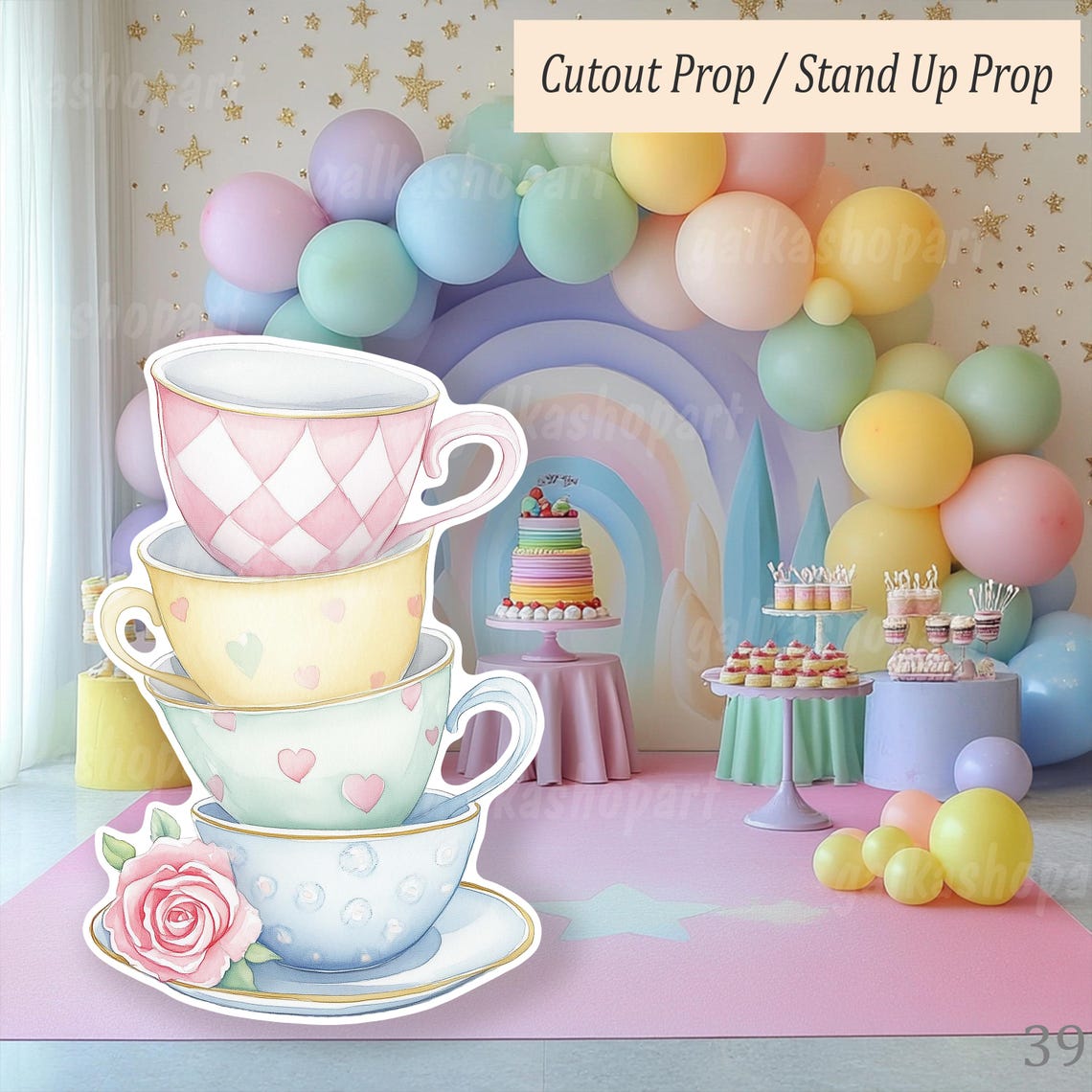 Large Tea Cups Cutout, Alice in Wonderland Party Standee, Mad Hatter ...