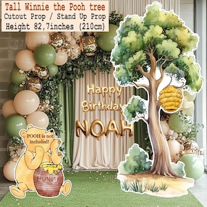 Décoration numérique découpée : grand arbre avec ruche du classique Winnie l'ourson pour baby shower et fête d'anniversaire accessoire de stand-up imprimable