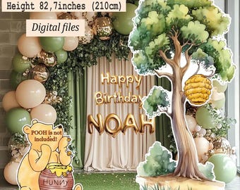 Decorazione con ritaglio digitale: grande albero con alveare del classico Winnie the Pooh per baby shower e feste di compleanno, supporto stampabile