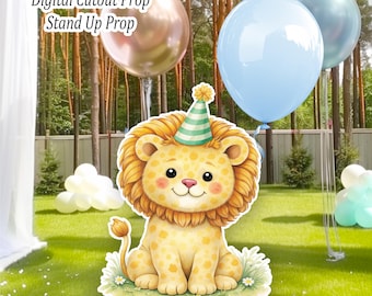 Watercolor Lion with Party Hat Standee, Jungle Safari Birthday Decor, Printable Cutout for Kids, Baby Shower Photo Prop, Instant Download