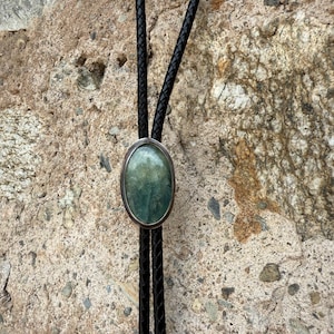 Aquamarine Bolo tie. Southwestern Cowboy/Cowgirl style. Handmade unique pieces. Genuine leather and Silver
