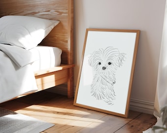 カスタムミニマリストペットポートレート | 犬、猫、ペットのデジタル線画 | 手描きの印刷可能なアートワーク