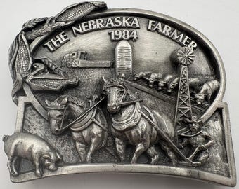 Hebilla de cinturón de peltre de edición limitada de Nebraska Farmer de 1984 n.° 2063/2500