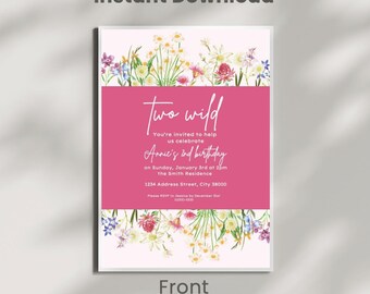 Invitación con dos flores silvestres, descarga instantánea y editable