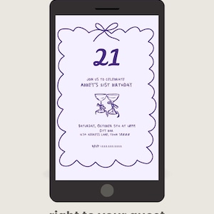 Purple Minimalist 21st Birthday Invitation- Editable Instant Download