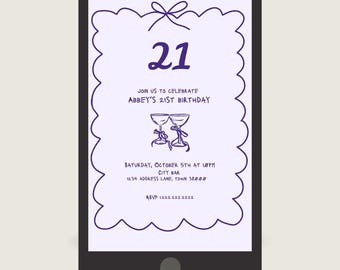 Purple Minimalist 21st Birthday Invitation- Editable Instant Download
