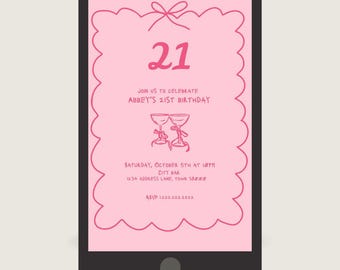 Pink Minimalist 21st Birthday Invitation- Editable Instant Download