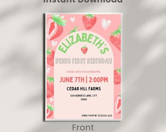 BERRY First Birthday Invitation Instant Download