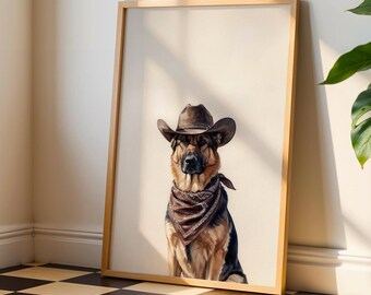 German Shepherd Cowboy Hat Digital Download, German Shepherd Gift, German Shepherd Painting, Western German Shepherd Poster, Texan Dog Decor