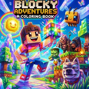 Aventuras en bloques: Libro digital para colorear para niños – Un viaje para colorear inspirado en Minecraft, 50 páginas.