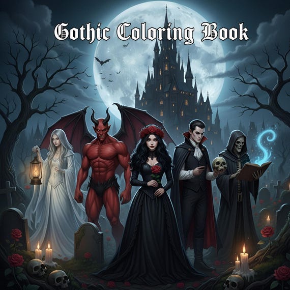 Gothic Coloring Book: Dark Fantasy Horror Art - 30 Printable Pages (PDF Download)
