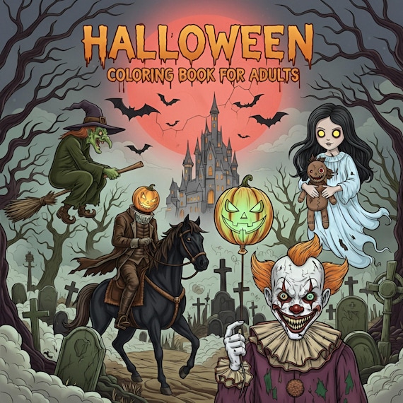 Creepy Halloween Coloring Book for Adults: 25 Horror Pages (PDF Download)