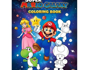 Livro de colorir digital do Super Mario Galaxy, 100 páginas para imprimir, download instantâneo em PDF, atividade para crianças.