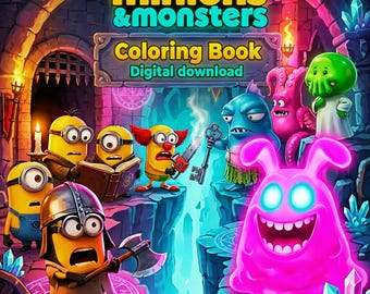 Minions and Monsters: Coloring Book for Kids, 55 Printable pages, Digital Download PDF Art