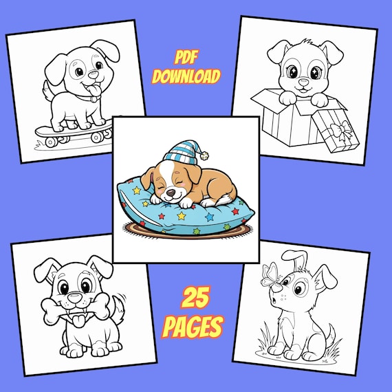 Cute Puppy Coloring Pages – 25 Fun Dog Designs for Kids (Digital Download)