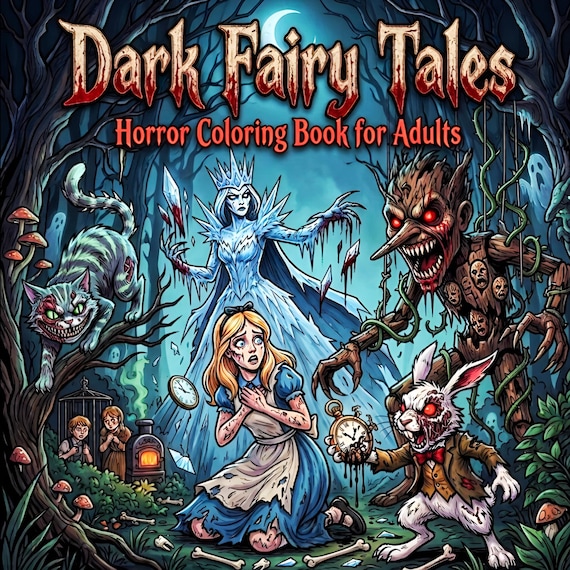 Dark Fairy Tales Horror Coloring Book for Adults, 50 Printable Gothic Coloring Pages PDF