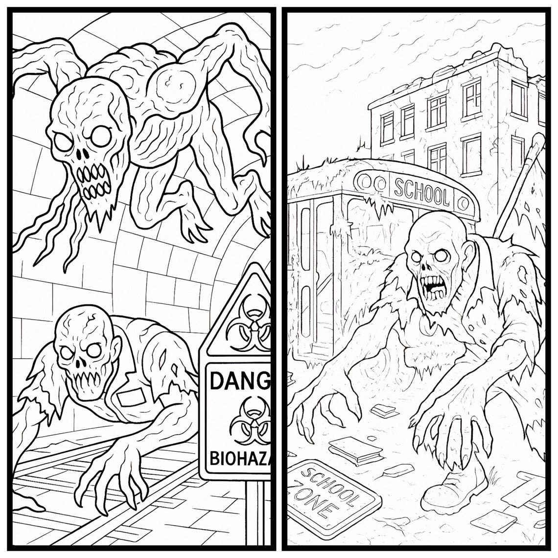 Zombie Apocalypse Coloring Book: 20 Creepy Horror Pages (PDF Download ...