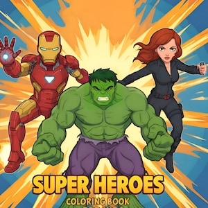 Libro para colorear de superhéroes: 68 páginas de acción con dibujos animados (descarga digital)