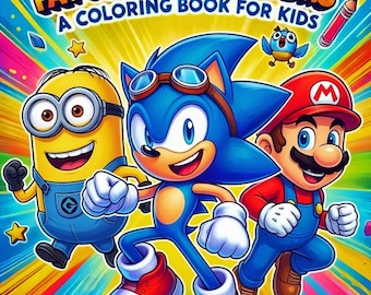子供向けぬり絵：84種類の漫画とゲームのキャラクター、デジタルダウンロード用の印刷可能な本