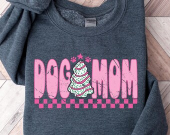 Dog Mom Christmas Sweatshirt, Cute Holiday Pet Lover Tee, Funny Paw Print Dog Mom T-shirt, Festive Retro Checkerboard Outfit Gift For Mom
